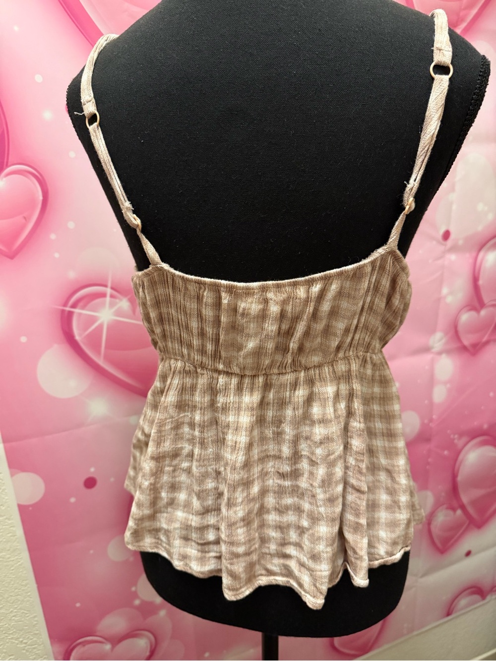 Women’s Beige Plaid flowy tank top - Picture 2 of 2